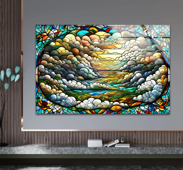 Stained Glass Landscape Wall Art – Colorful Sky & Rolling Hills - MyPhotoStation