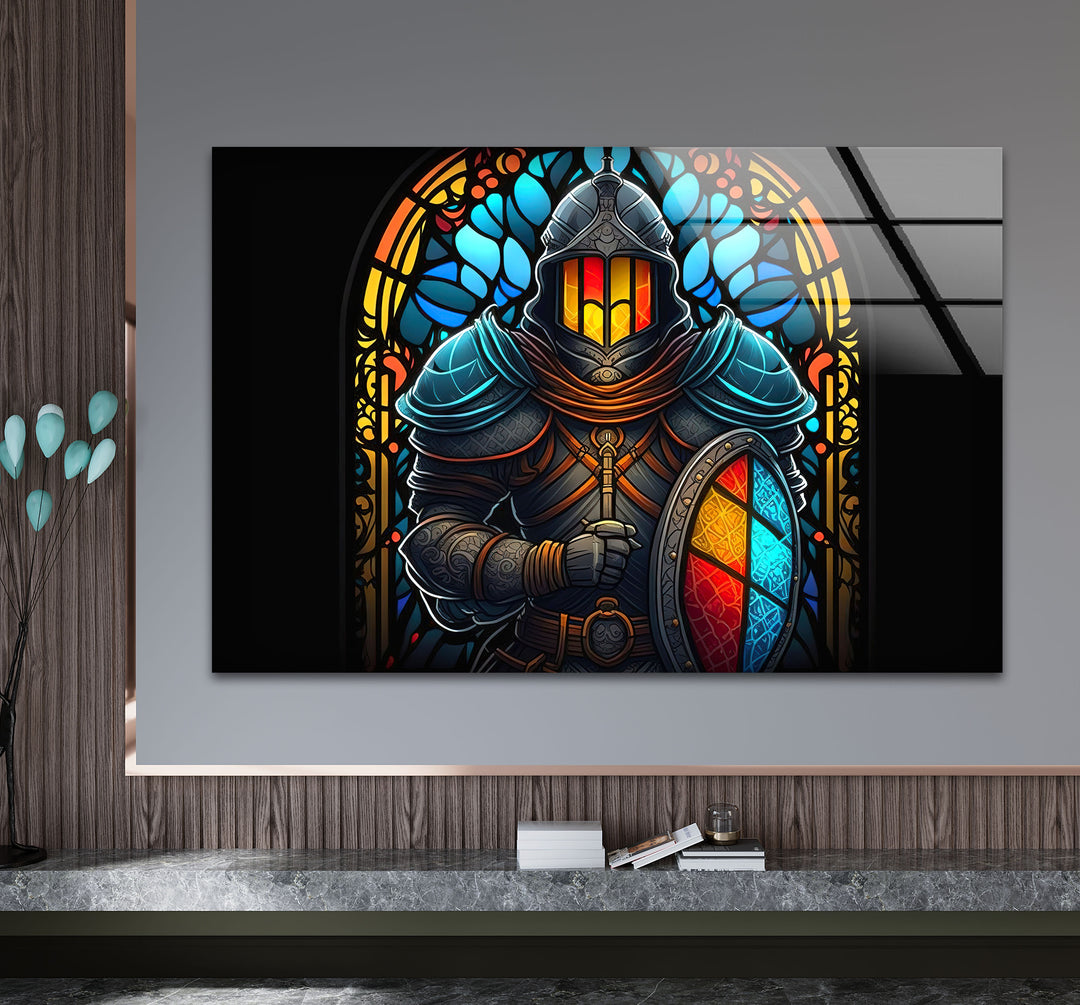 Stained Glass Knight Wall Art – Medieval Warrior Fantasy Decor
