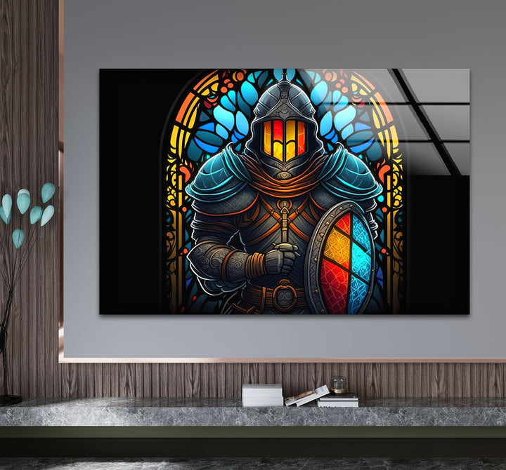 Stained Glass Knight Wall Art – Medieval Warrior Fantasy Decor