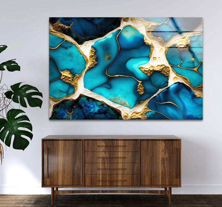 Turquoise Gold Abstract Wall Art – Luxurious Glass Print for Modern Interiors - MyPhotoStation