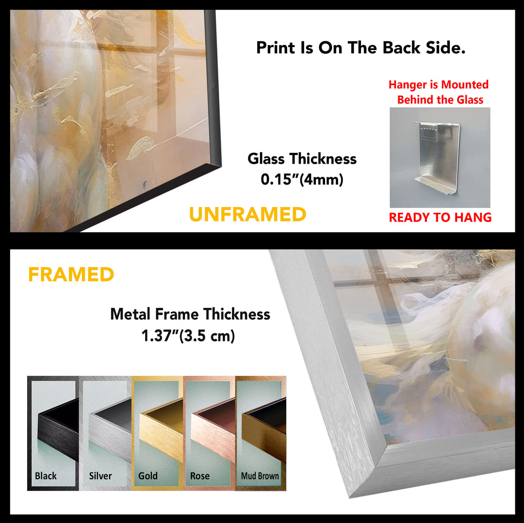 Majestic White Horse Wall Art – Abstract Glass Print for Modern Interiors