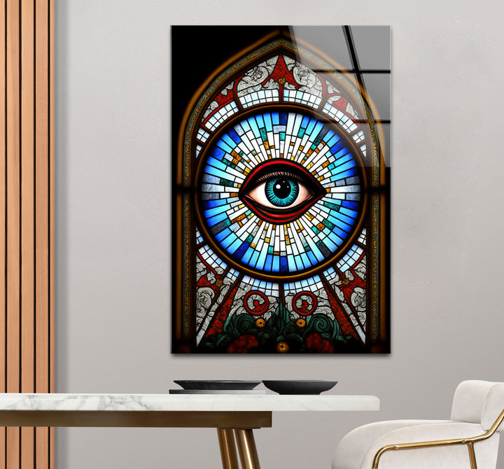 All-Seeing Eye Stained Glass Wall Art – Illuminati-Inspired Gothic Decor
