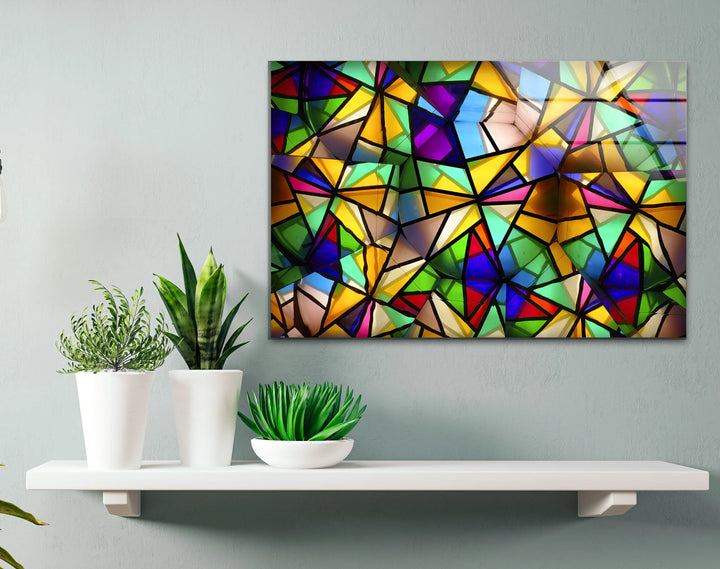 Geometric Color Explosion Glass Art – Abstract Modern Wall Decor in Bold Stained Glass Style - MyPhotoStation