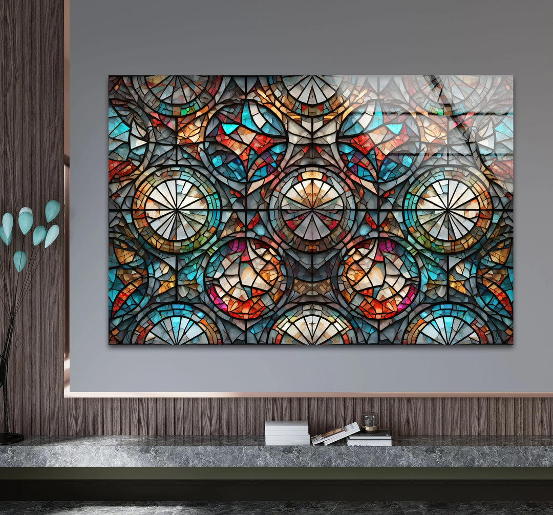 Kaleidoscope Stained Glass Wall Art – Intricate Symmetry, Colorful Window Panel Decor - MyPhotoStation