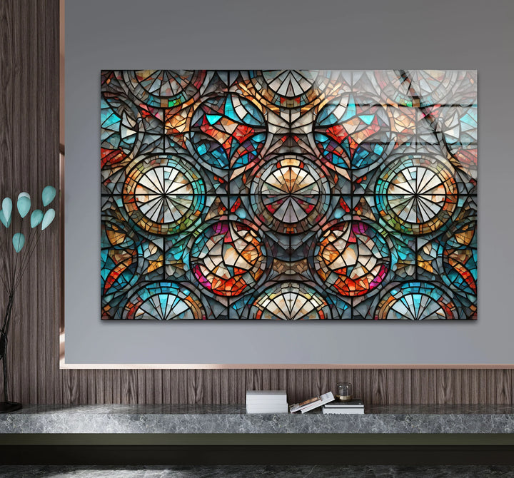 Kaleidoscope Stained Glass Wall Art – Intricate Symmetry, Colorful Window Panel Decor - MyPhotoStation
