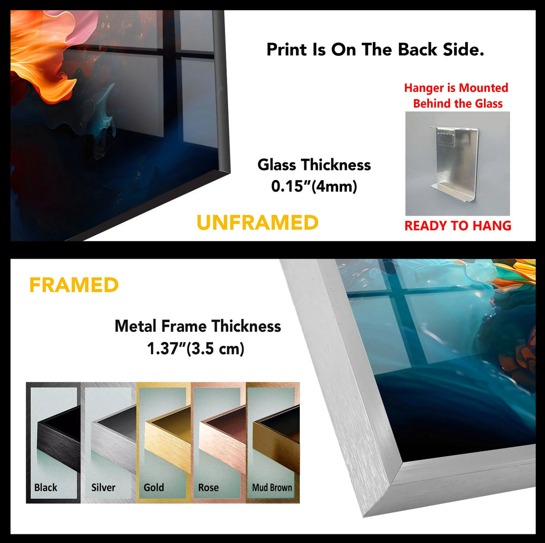 Fiery Abstract Splash Wall Art – Vibrant Glass Print in Red, Orange & Blue - MyPhotoStation
