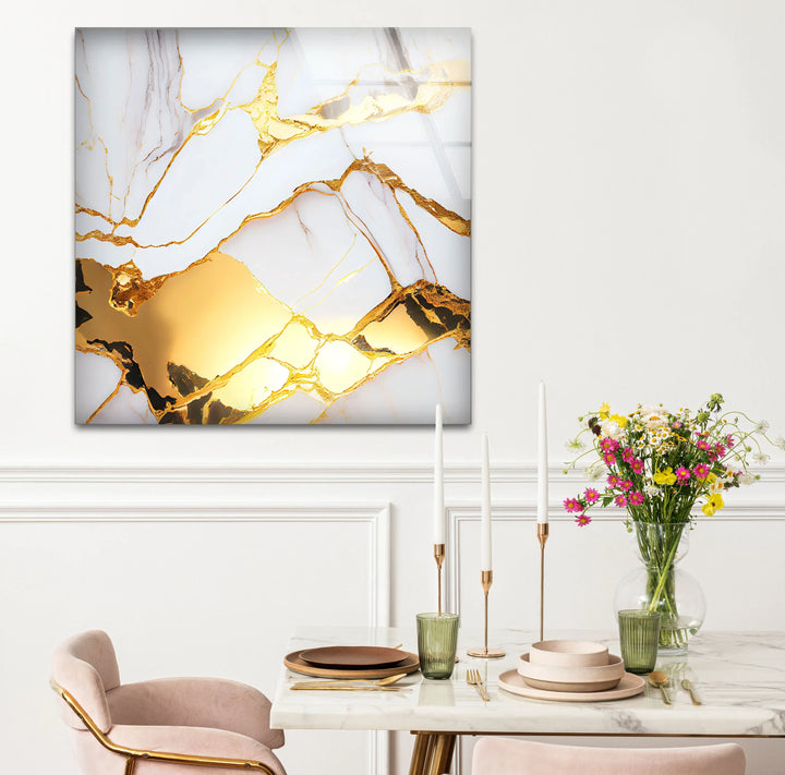 White and Gold Marble Wall Art – Luxury Glass Print for Elegant Interiors - MyPhotoStation