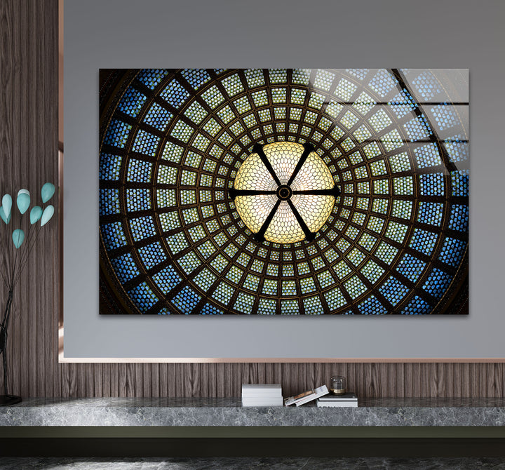 Radiant Dome Buntglas-Wandkunst – Elegantes kreisförmiges Deckendesign 