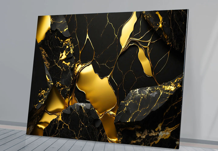 Black and Gold Abstract Wall Art – Modern Glass Print with Luxury Shine - MyPhotoStation