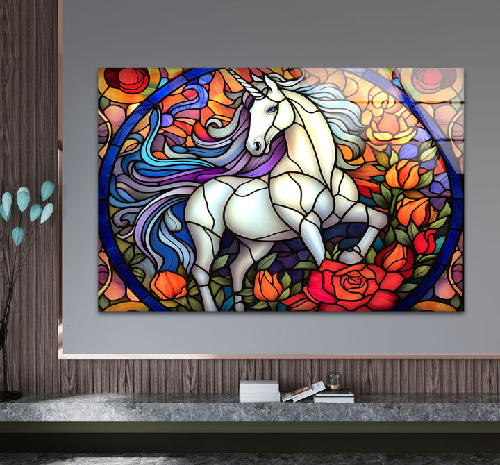 Majestic Unicorn Stained Glass Wall Art – Fantasy-Inspired Home Decor