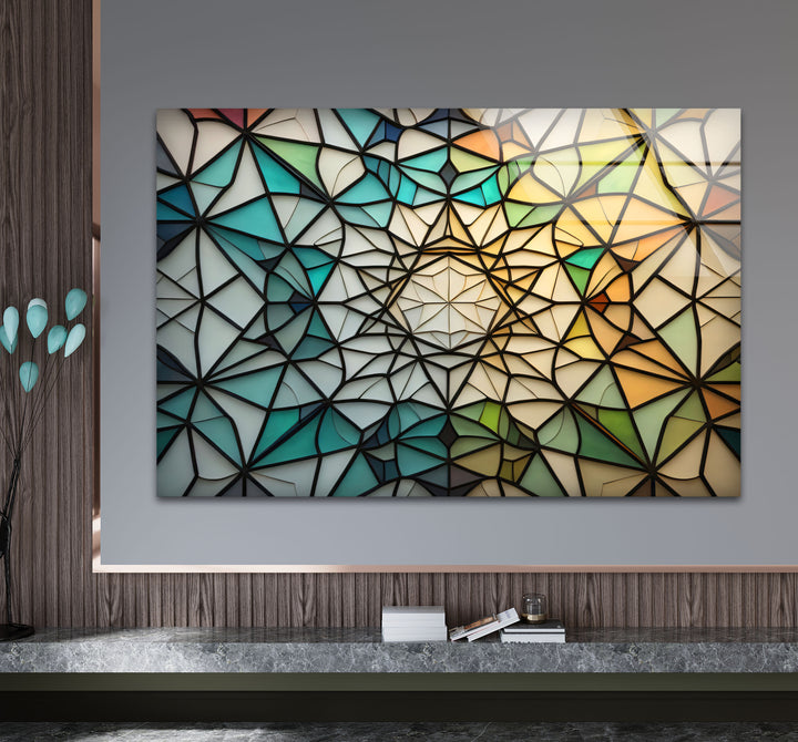 Geometrische Wanddekoration aus Buntglas – Modernes abstraktes Design, elegantes Wohndekor 