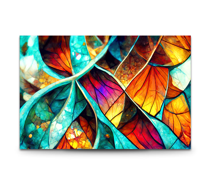 Abstrakte Wanddekoration aus Buntglasblättern – Lebendiges, von der Natur inspiriertes Panel für moderne Innenräume