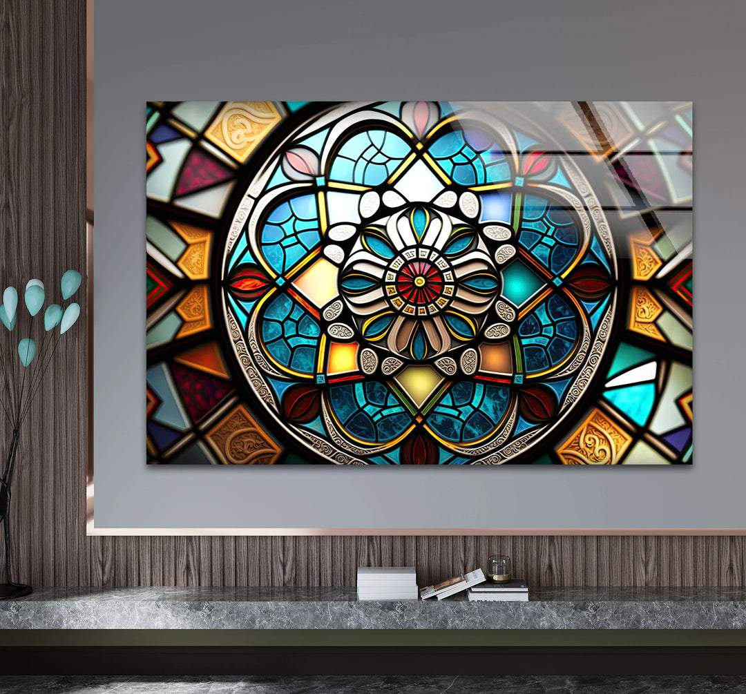 Stained Glass Mandala Wall Art – Intricate Geometric Pattern Design - MyPhotoStation