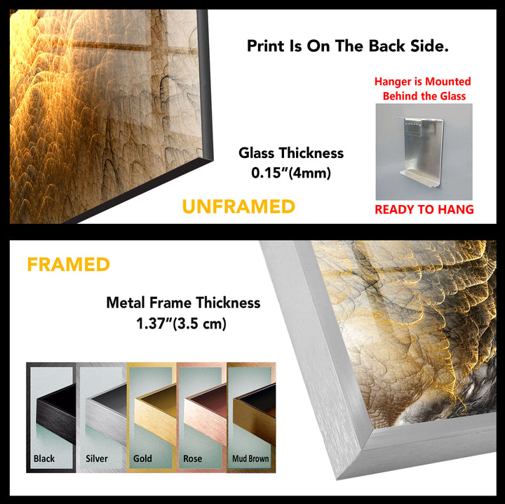 Golden Ember Cavern Wall Art – Textured Abstract Glass Print Decor