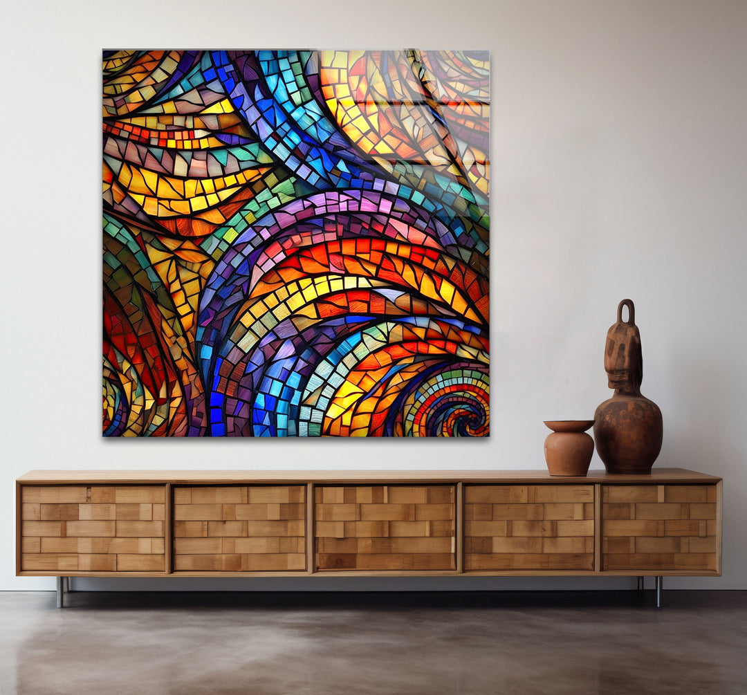 Lebendige Buntglas-Wandkunst – Farbenfrohes abstraktes Mosaik-Design