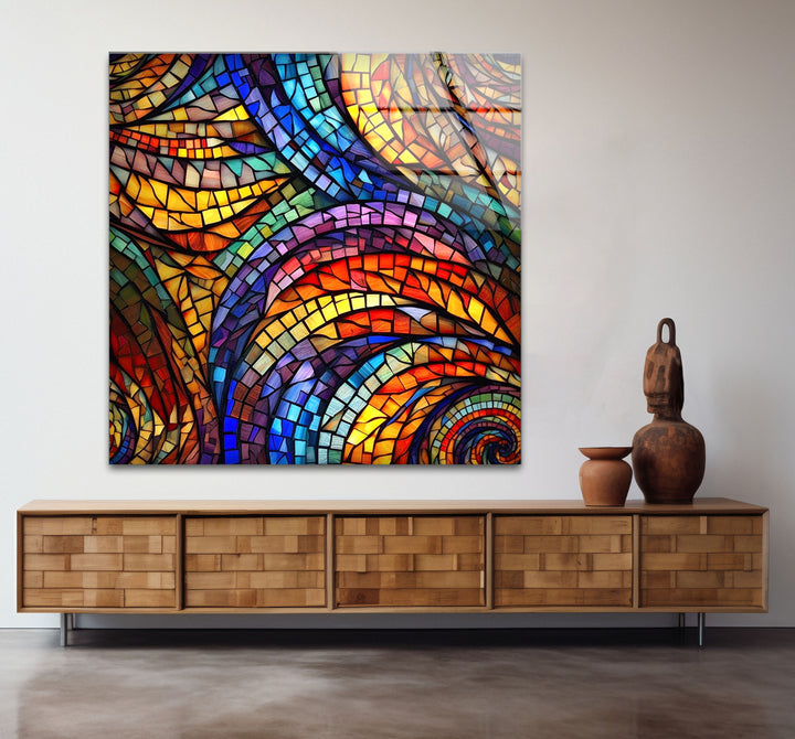 Lebendige Buntglas-Wandkunst – Farbenfrohes abstraktes Mosaik-Design
