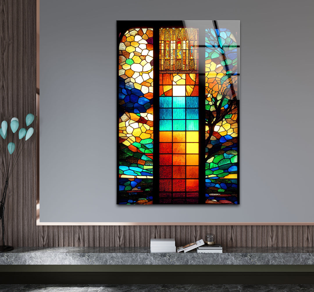 Buntglasfensterkunst – Lebendiges, von Kathedralen inspiriertes Design