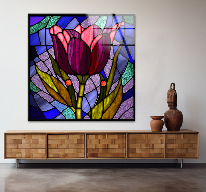 Stained Glass Tulip Wall Art – Vibrant Floral Glass Panel Decor
