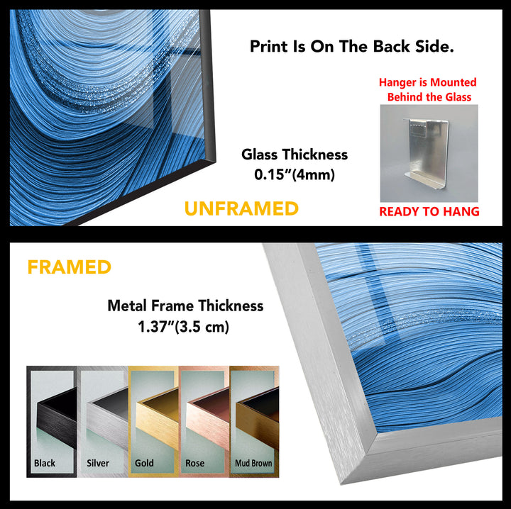 Blue Flow Line Wall Art – Modern Minimalist Wave Glass Print