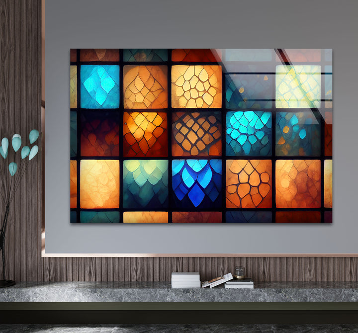Geometric Stained Glass Wall Art – Colorful Mosaic Glass Print