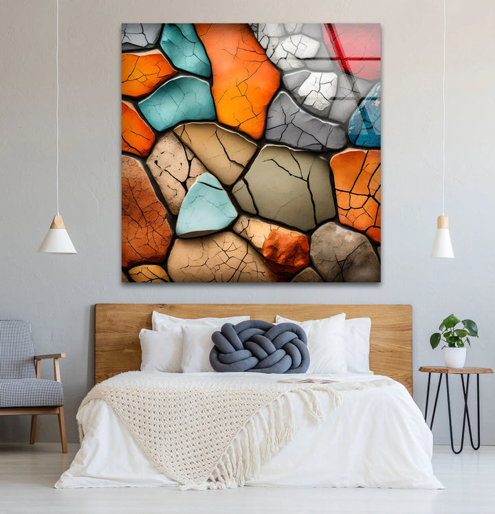 Colorful Stone Mosaic Wall Art – Cracked Texture Abstract Glass Print - MyPhotoStation