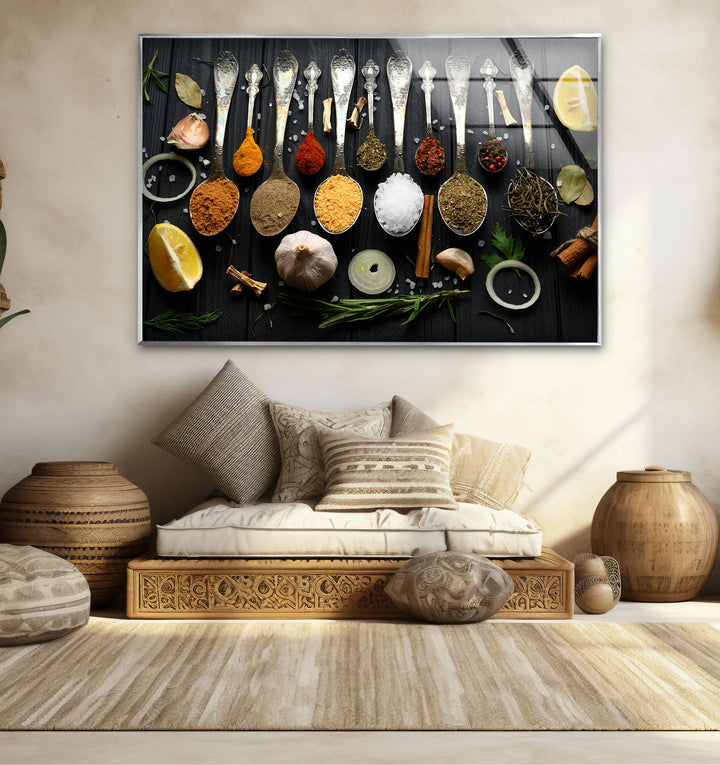 Rustic Kitchen Spices Glass Wall Art – Culinary Herb Spoon Print - MyPhotoStation