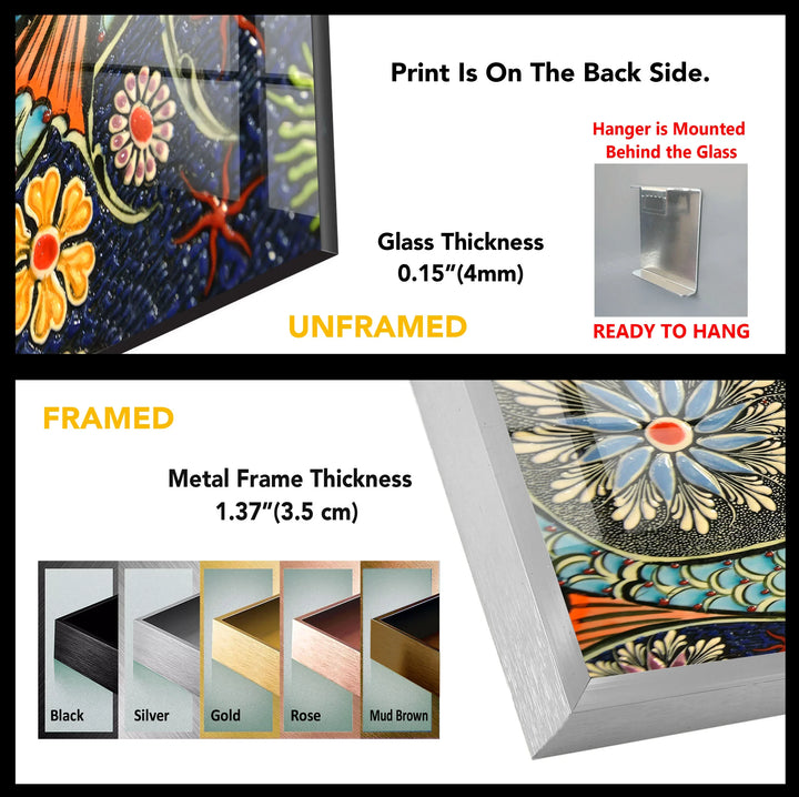 Floral Patterned Fish Wall Art – Turkish Ceramic-Inspired Glass Print - MyPhotoStation