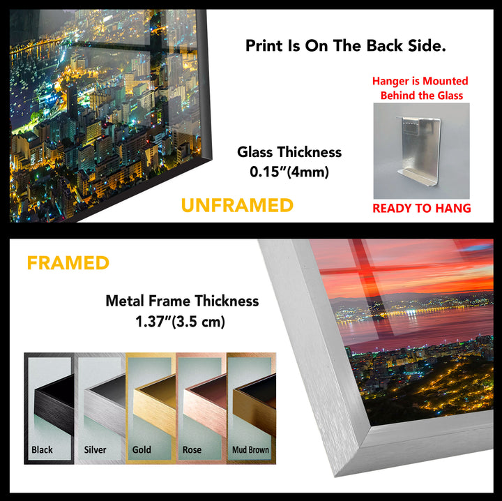 Rio de Janeiro Cityscape at Sunset – Vibrant Skyline Glass Wall Art with Sugarloaf View