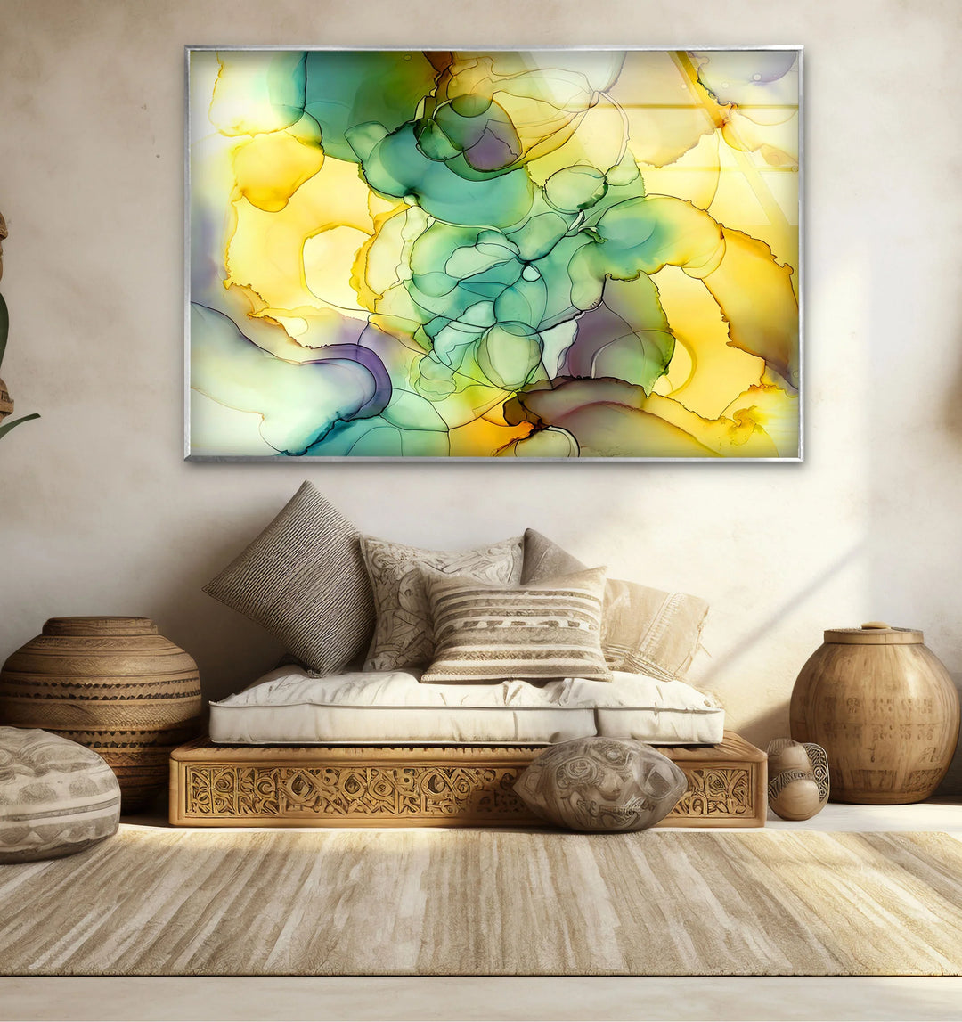 Yellow Green Abstract Wall Art – Modern Glass Print for Bright Interiors - MyPhotoStation