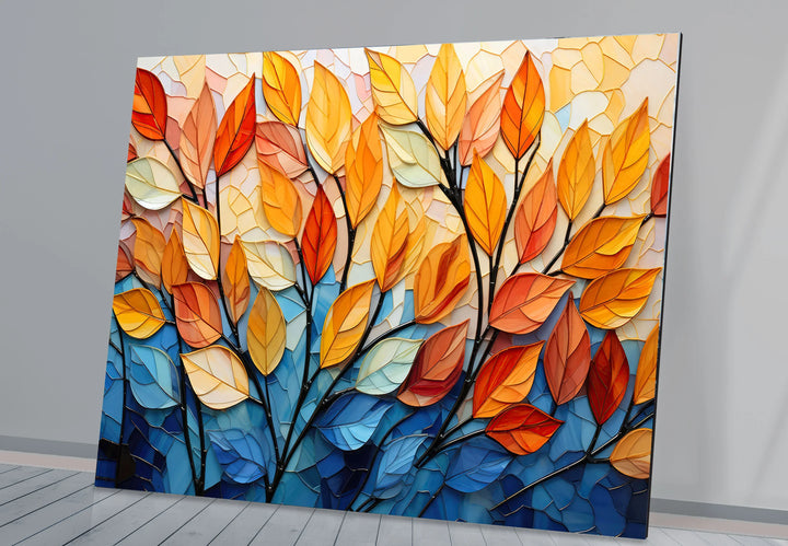 Stained Glass Autumn Leaves Wall Art – Tempered Glass Foliage Print - MyPhotoStation