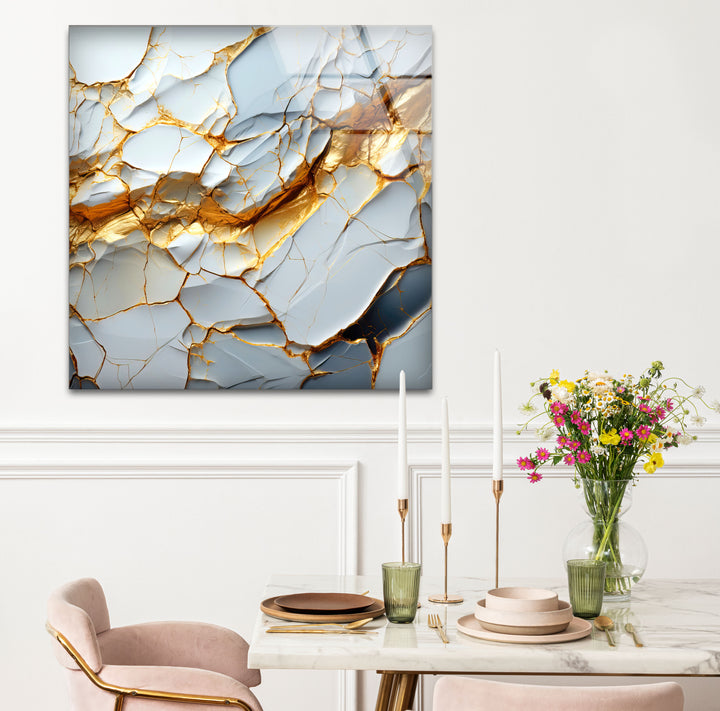 Golden Vein Marble Glass Wall Art – Luxury Abstract Stone Design for Modern Interiors