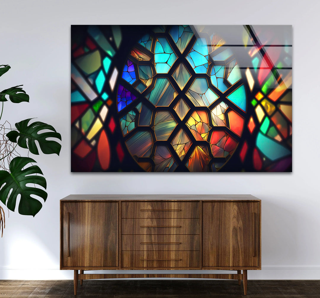 Stained Glass Window Wall Art – Vibrant Geometric Light Reflections - MyPhotoStation