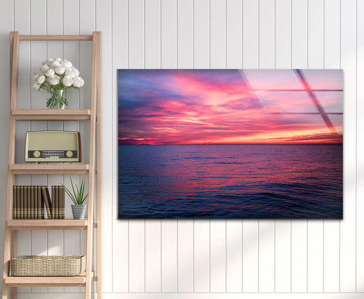 Pink Ocean Sunset Horizon – Serene Seascape Wall Art on Tempered Glass - MyPhotoStation