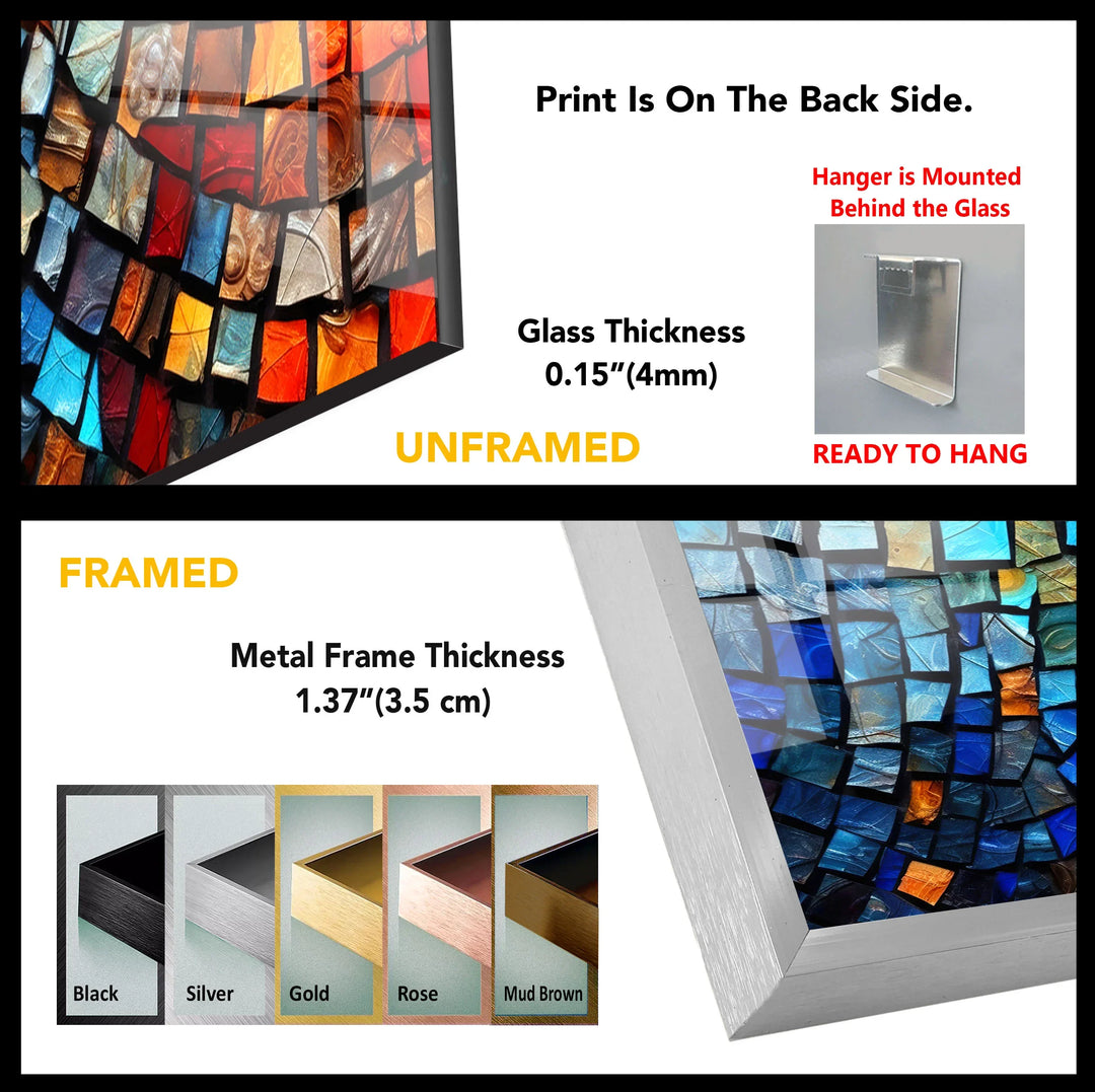 Vibrant Mosaic Wave Glass Wall Art – Colorful Abstract Squares Decor - MyPhotoStation