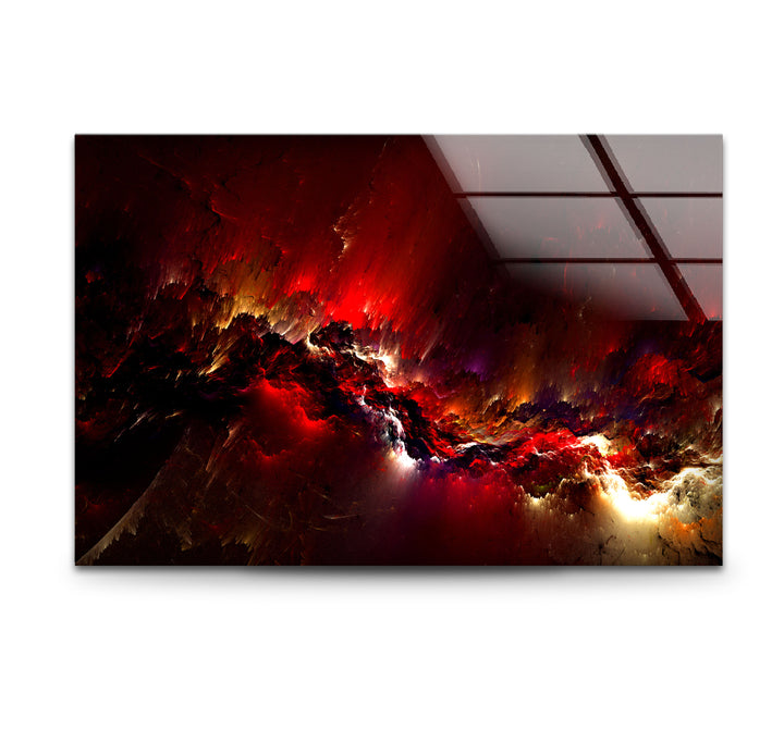 Crimson Nebula Wall Art – Fiery Red Abstract Galaxy Glass Print