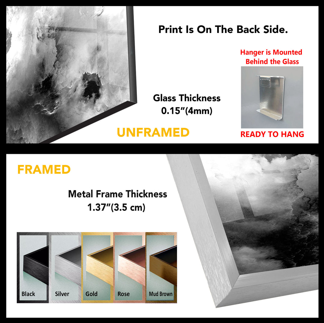 Monochrome Storm Wall Art – Black and White Cloud Glass Print Decor