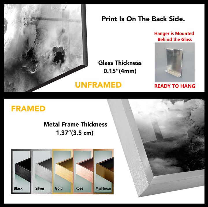 Monochrome Storm Wall Art – Black and White Cloud Glass Print Decor