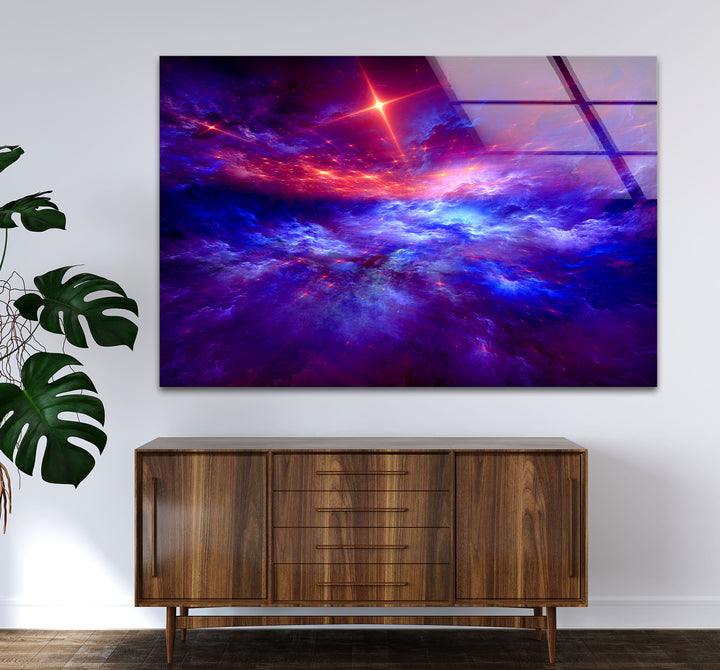 Purple Galaxy Cloud Wall Art – Vibrant Cosmic Sky Glass Print Décor