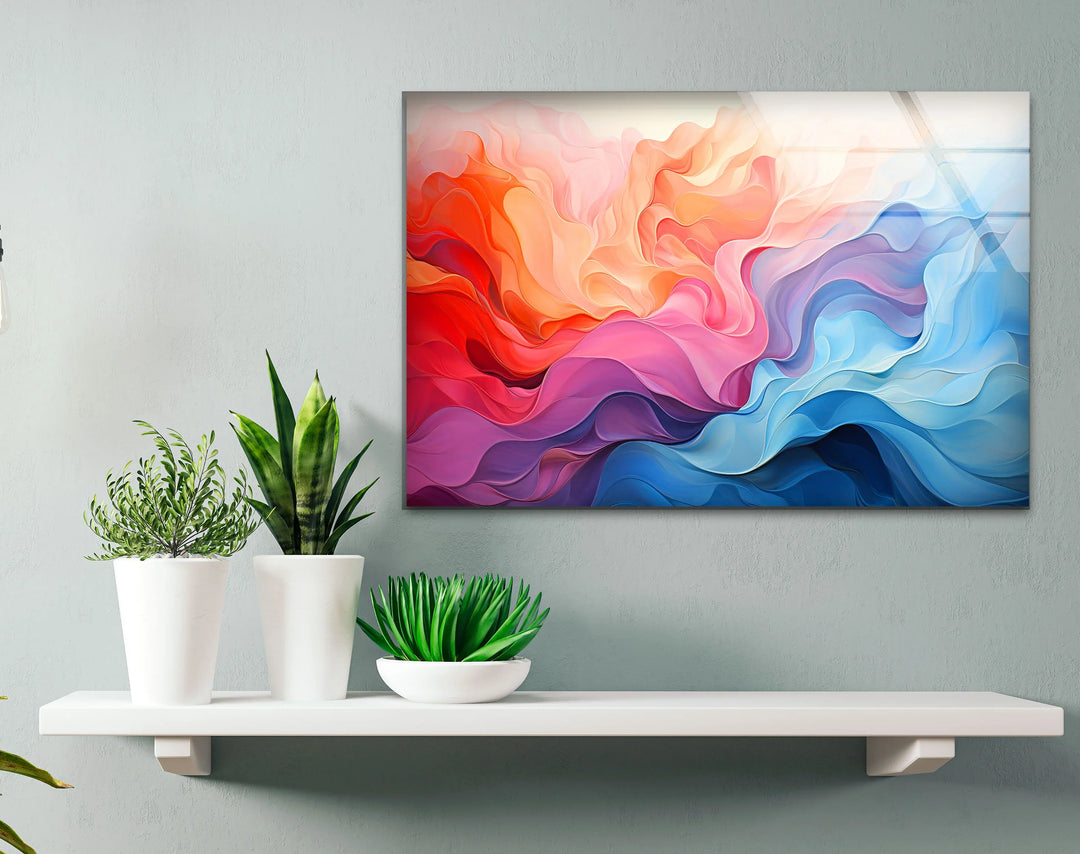 Colorful Fluid Abstract Glass Wall Art – Red, Pink & Blue Flowing Design - MyPhotoStation