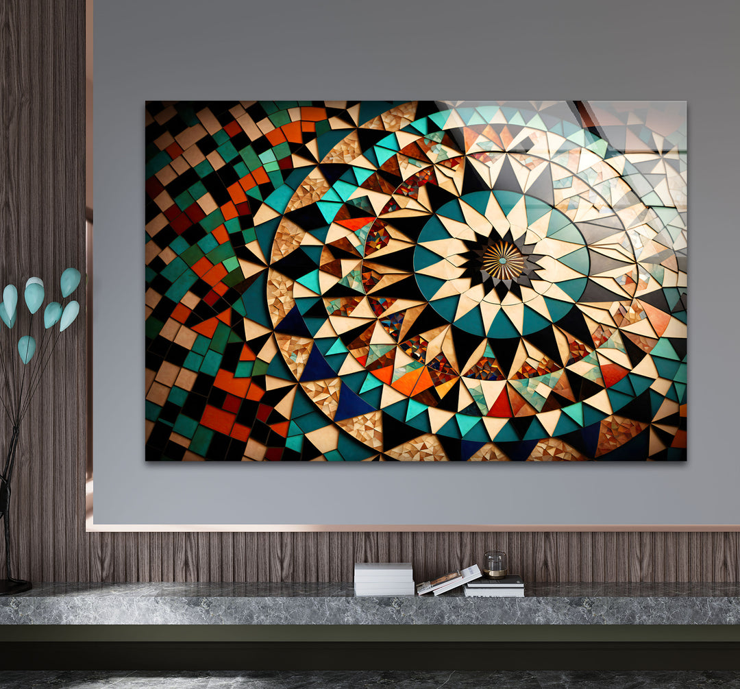 Moroccan Star Mosaic Glass Wall Art – Boho Geometric Mandala Decor