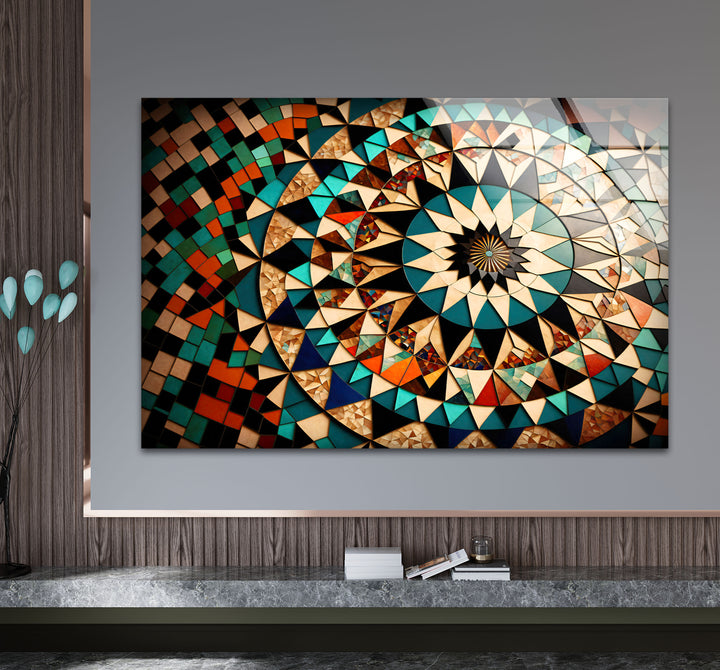 Moroccan Star Mosaic Glass Wall Art – Boho Geometric Mandala Decor