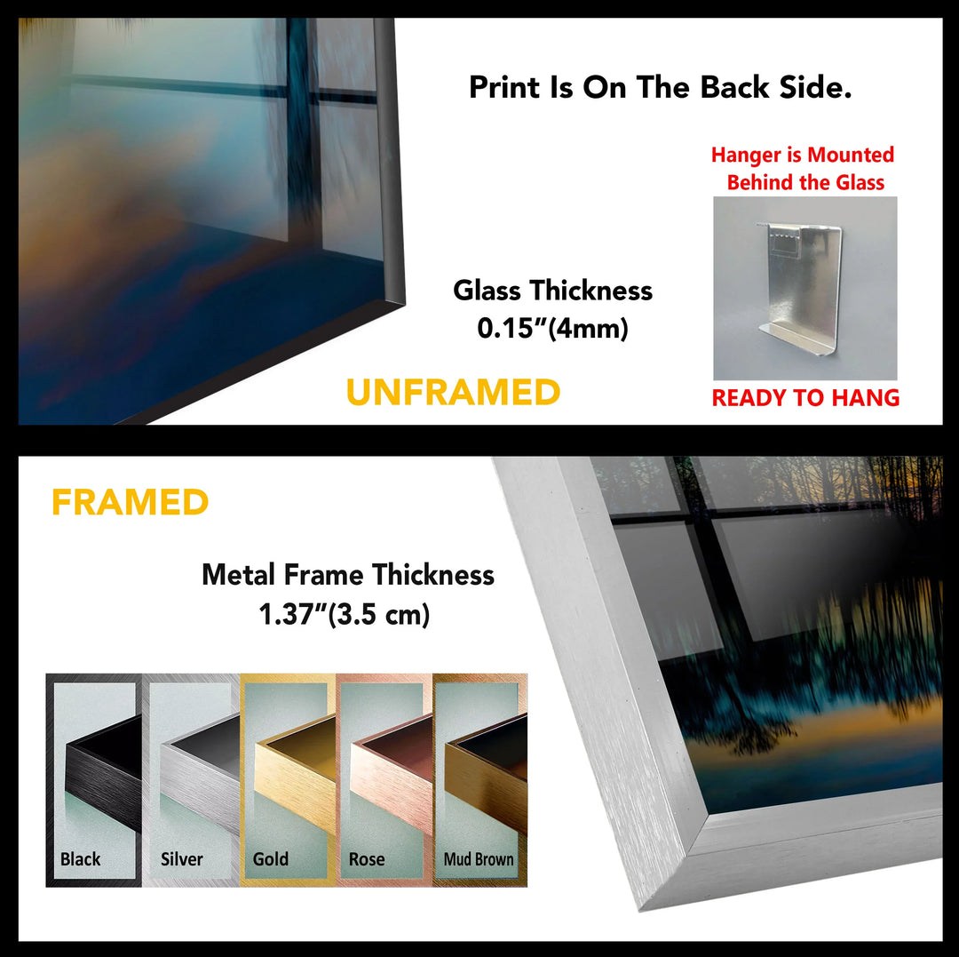 Sunset Reflection Wall Art – Tranquil Forest & Lake Glass Print for Serene Decor - MyPhotoStation