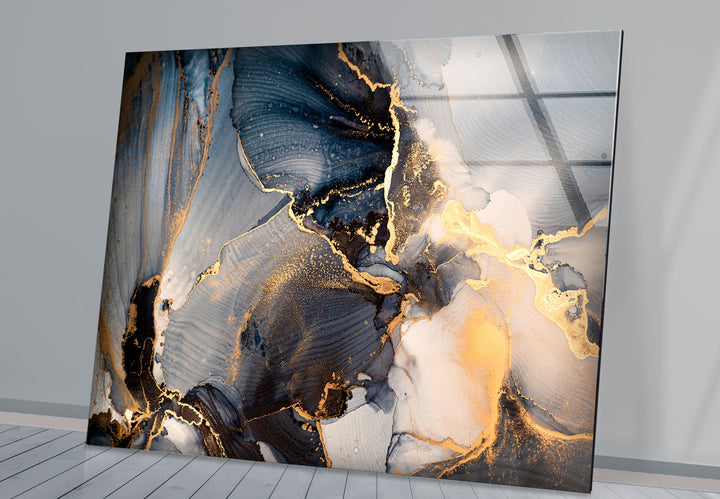 Golden Smoke Ink Wall Art – Elegant Abstract Glass Print Décor