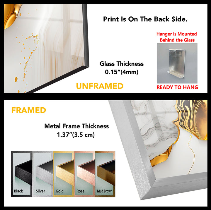 Marble Gold Wave Wall Art – Luxury Abstract Glass Print for Modern Interiors