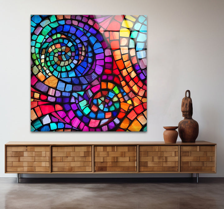 Vibrant Spiral Stained Glass Wall Art – Colorful Mosaic Window Design