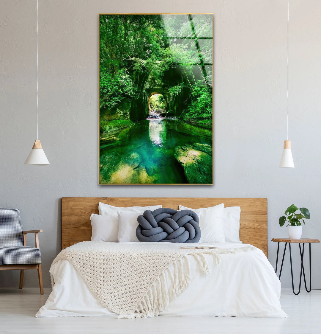 Emerald Forest Tunnel Wall Art – Lush Nature Glass Print for Zen Home Decor - MyPhotoStation