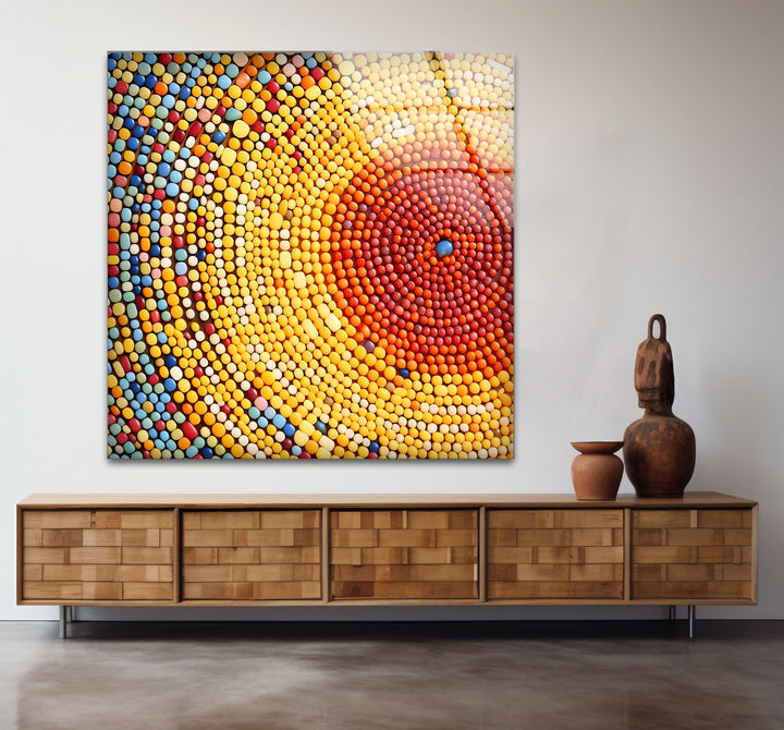 Sunburst Dot Mosaik-Glaswandkunst – Lebendiges buntes Kreismuster