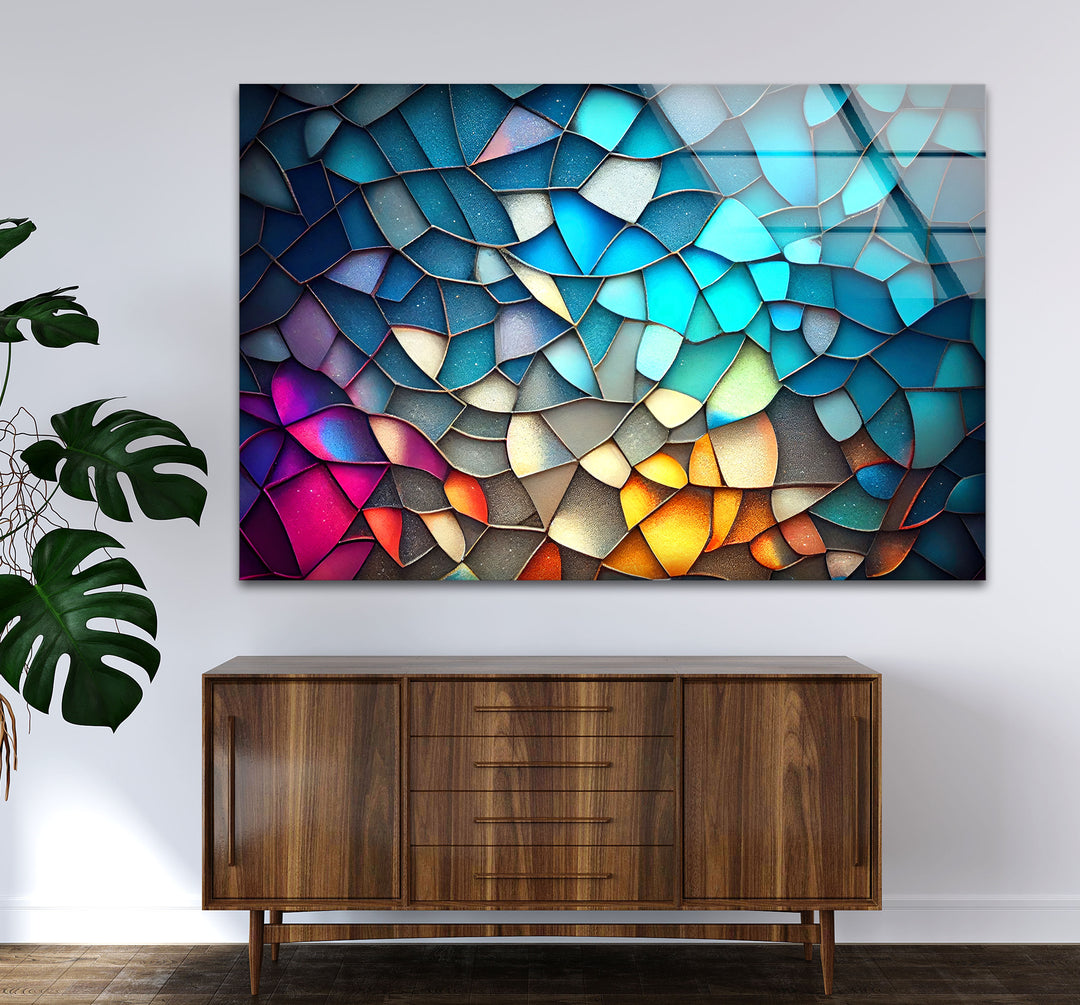 Schimmernde Prisma-Mosaik-Glaswandkunst – Strahlende abstrakte Scherben 