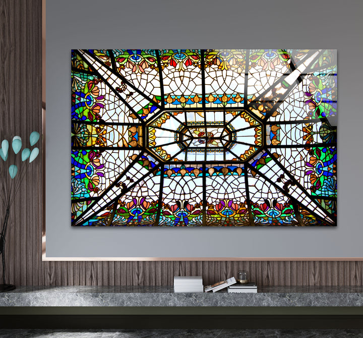 Buntglas-Deckenwandkunst – Elegantes architektonisches Glasdesign 