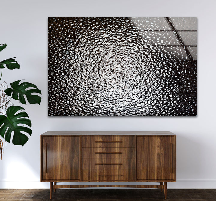 Monochrome Wandkunst aus zerbrochenem Glas – Abstrakter Textur-Glasdruck